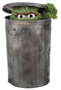 Oscar in a trash can